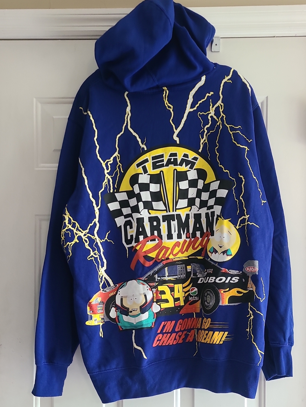 South Park Cartman Racing Graphic Hoodie Blue sz 2XL Sweatshirt Pullover